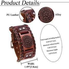 Aroncent 1/2/3/4 Leather Bracelet Bangles for Men, Adjustable Wide Men's Bracelet Retro Wrap Bracelet Surfer Bracelet, Brown Black, Stainless Steel