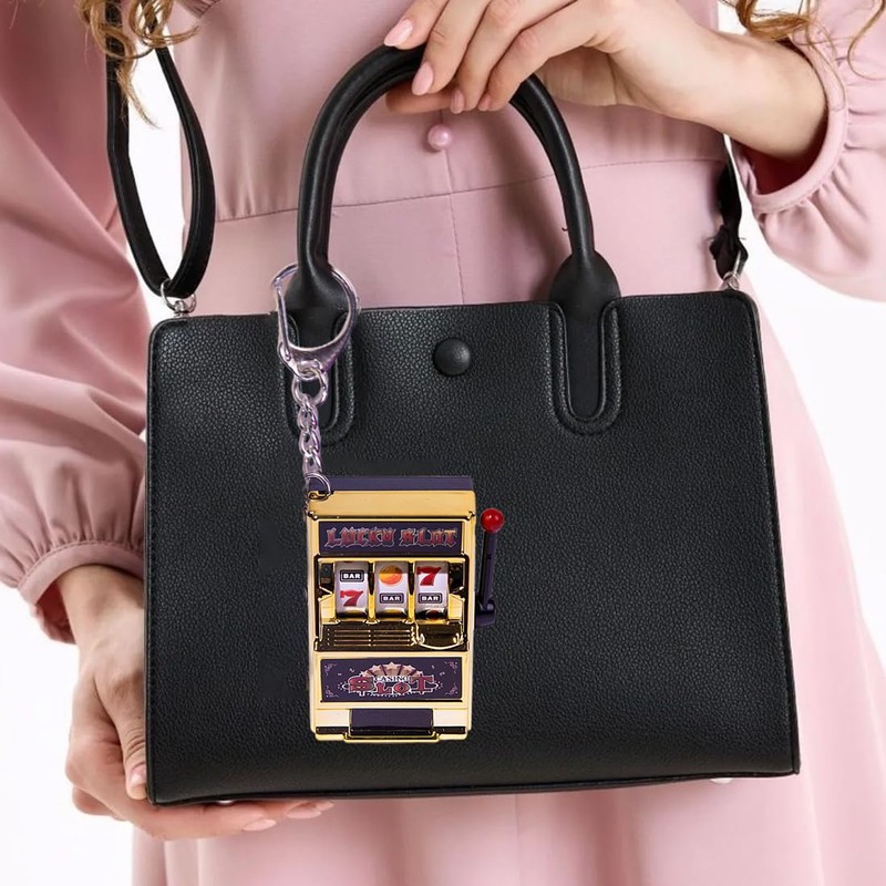 WUSJCOF Mini Slot Machine Keychain, Mini Casino Lucky Charm Jackpot