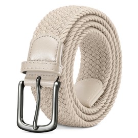 LAKIDAY Braided Fabric Belt Elastic Stretch Belt for Men and Women High Quality and Comfortable Width 3.5 cm Length 100-130 cm, beige