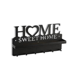 Key Holder for Wall, Metal Black Organizer Wall Mount, Key Racks Set Sweet Home Key Hooks with 6 Hooks and 1 Locating Plate for Entryway, Hallway, Kitchen, Bathroom Key Hanger House Decoration