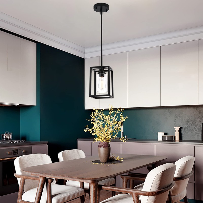 Kitchen Pendant Lighting Over Island, 1-Light Matte Black Farmhouse Pendant