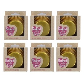Baked with Love Gold Foil Baking Cases, 300 Foil Baking Cups, Greaseproof Cupcake Cases, Silver, 6 Packs of 50 Cases