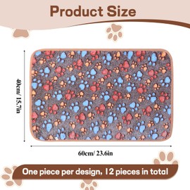 12 Pcs Dog Blanket Pet Paw Print Fleece Blanket Cat Soft Warm Sleep Mat Guinea Pig Cage Liners Small Medium Whelping Pet Essentials for Pet Grooming Shop Girl Boy Puppy