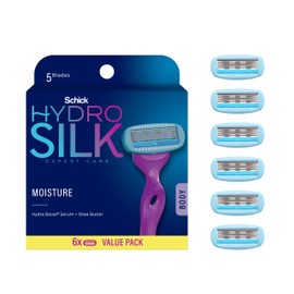 Schick Hydro Silk Moisture Razor Blade Refills, 6 Count | 5-Blade Moisturizing Razors for Women | Womens Moisturizing Razor Refills