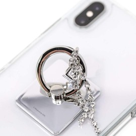 AllurRing Cell Phone Ring Holder - Belita Crystal Smartphone Stand w/ 360 Rotation Finger Grip Kickstand, Cube, Silver