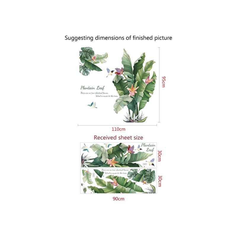 Fujitoya Flower Green Leaves Birds Plants Green Flower Wall Sticker