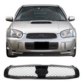 IKON MOTORSPORTS Front Upper Grille, Compatible with 2004-2005 Subaru Impreza, STI Style Gloss Black ABS Plastic Replacement Front Bumper Hood Grill 1PC
