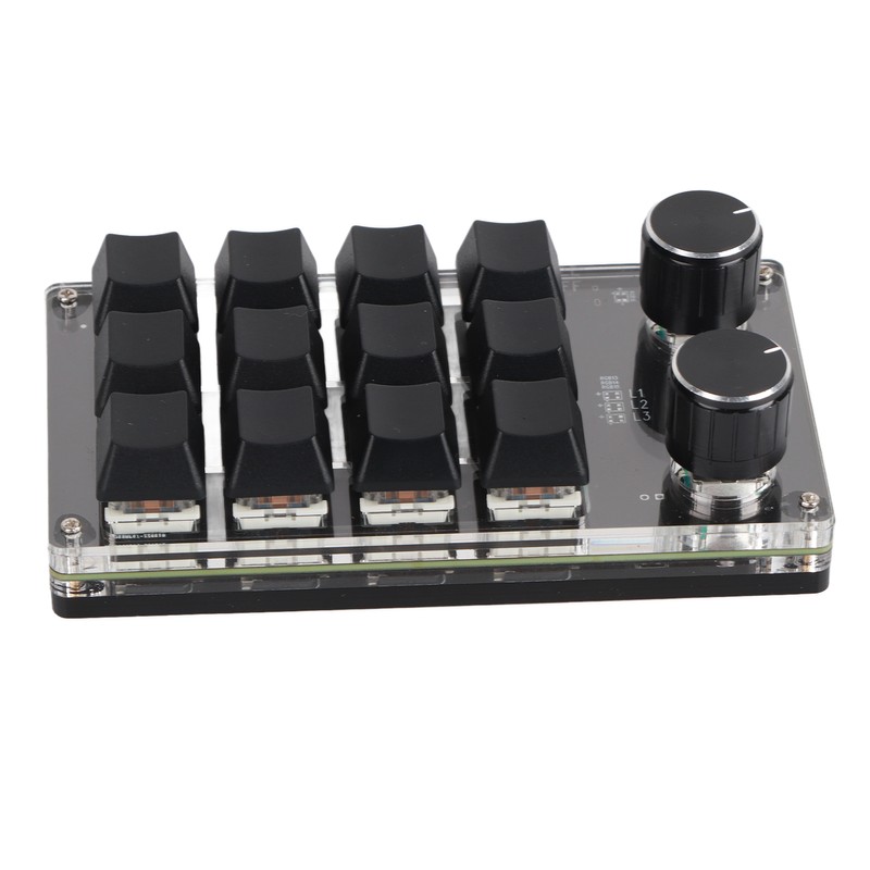 Programmable Macro Keyboard 2 Knobs Blue Switch Black 12 Keys