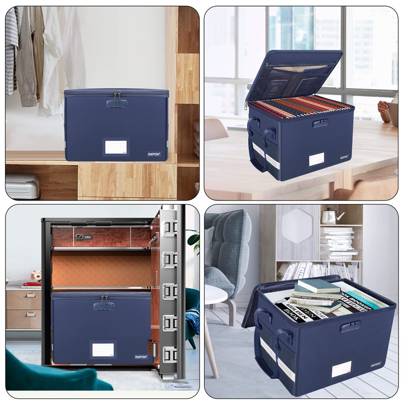 ENGPOW File Box with Lock, Fireproof Document Box with Pockets,