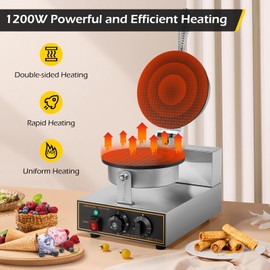 Dyna-Living Commercial Ice Cream Cone Machine Waffle Cone Maker 110V Electric Stainless Steel Egg Roll Mold Nonstick Waffle Cone and Bowl Maker for Home Restaurant Use 1200W