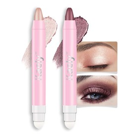 Kaely 2Pcs Cream Eye Shadow Brightener Sticks Set for Eyes Waterproof, Champagne & Orchid Shimmer Cream Eyeshadow Applicator Stick Long Lasting Pigmented Eye Makeup sombras en crema para ojos 17+26