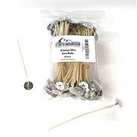 North Mountain Supply Premium Ultra Core Knitted Wicks - 6" Pre-Waxed and Tabbed Wicks for Candle Making - Pack of 120