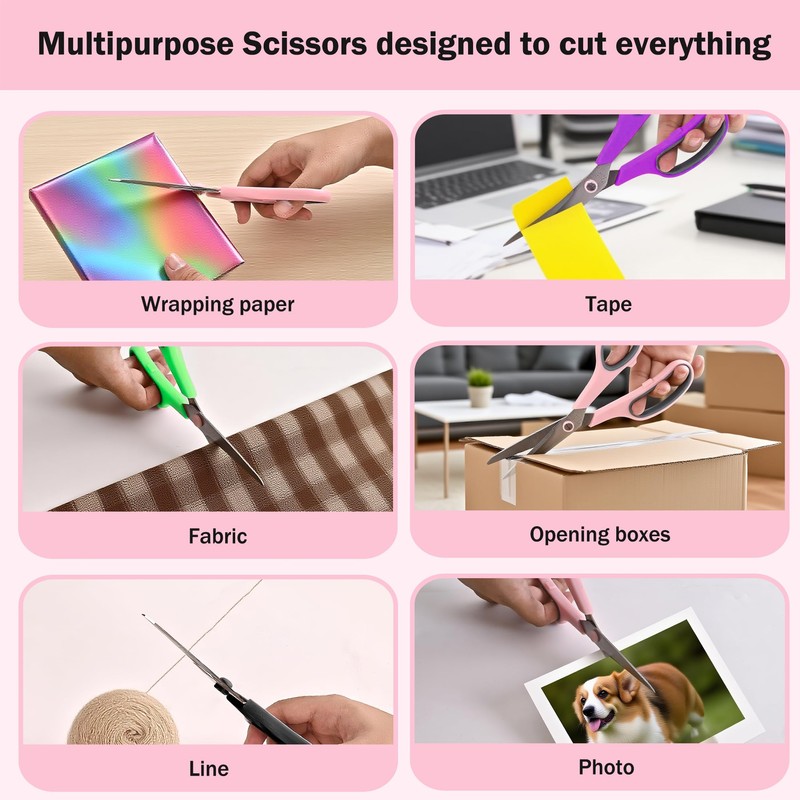 Scissors, Rkqoa 8" Scissors All Purpose 6 Pack - Comfort-Grip