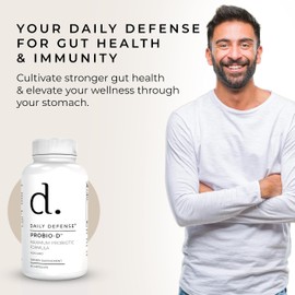 Daily Defense Probiotic Immune Support Supplement - Daily Probiotics for Men with Constipation & Gas - Digestion and Bloating Supplement & Probiotics for Women - 60 capsules, PROBIO-D