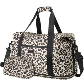 Expandable Travel Duffle Bag, Waterproof Weekender Overnight Bags for Women Men Hospital Bag for Women Labor Delivery Carry on Bag with Toiletry Bag for Travel Gym Airplanes(Leopard, Large)