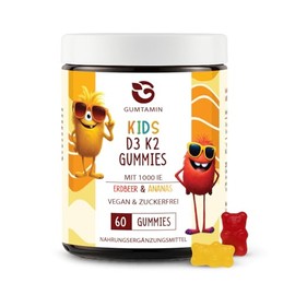 Vitamin D3 K2 Children's Gummy Bears - Vitamin D (1000 IU) Gummies for Children from 4 Years - Dietary Supplement with Vitamin D3 & Vitamin K2 - Strawberry & Pineapple - 60 Gummies