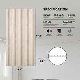 10 Pack Acoustic Panels,47.2x23.6x0.4 inch Acoustical Wall Panels,Large Soundproof Panels,Self-Adhesive Sound Proof Panels for Walls,Acoustic Treatment for Recording Studio&Office Vertical,Camel