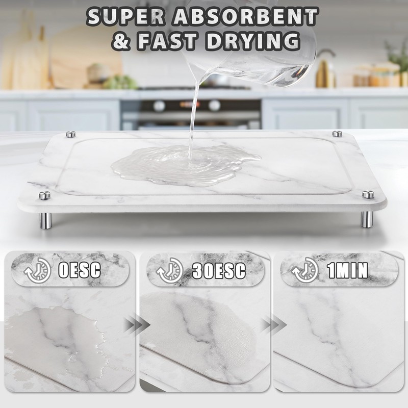 Stone Drying Mat for Kitchen Counter , IPOW Diatomaceous Dish