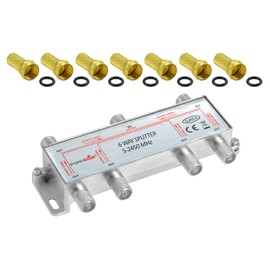 Poppstar Satellite Splitter Switch 6-Way Including F-Connector (Analogue/Digital/BK/Unicable/HD/4K Suitable) for TV, Satellite, TV, Radio, LNB