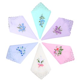Bewudy 6pcs Vintage Floral Embroidered Handkerchiefs for Women, Butterfly Lace Hanky, Cotton Embroidery Ladies' Vintage Floral Lace Handkerchiefs for Wedding Party