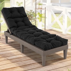 Patio Chaise Lounge Cushion, 72" x 22" x 4" Lounge Chair Cushion, Tufted Lounger Cushion with 4 String Ties, Thickened Waterproof and Oil-Proof, for Terrace, Poolside Outdoor Indoor (Black)