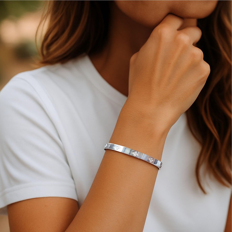 Love is All Around Womens Bangle Bracelet, Stainless Steel with