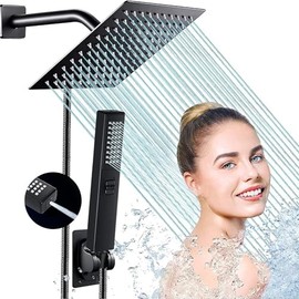 HAWOO Regaderas para Baño, 8" Cabeza de Ducha de Lluvia Alta Presion, Ducha de Mano de 2 Modos Rociado con Soporte, Antifugas, Manguera de 1.5 m, Regaderas y Baño