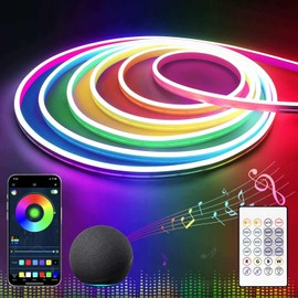 Neon LED Strip 3 m, RGB Flexible Neon LED Strip with App Control and Remote Control, IP65 Neon LED Strip Music Sync, for Indoor and Outdoor DIY Bedroom, Living Room, Decoration
