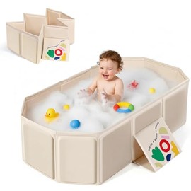 Bañera Plegable para Bebe con Aislamiento Térmico, Bañera Portátil para Niños, Material PVC + Placa Compuesta, Fácil de Limpiar, Tina de Baño Bebe, 75