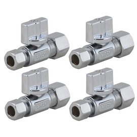 LD Valve 1/4 Turn Straight Stop Valve 1/2"OD x 3/8"OD Compression,Quarter Turn LF Brass Chrome Plated Str Shut Off Water Supply Stop for Faucet or Toilet Installation-LD Brand (4-Pack)