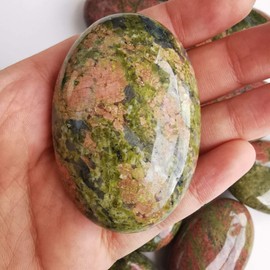 Lovionus89 Unakite Worry Stones, Natural Oval Palm Tree Bag, Healing Crystal, Massage, Spa, Energy Stone