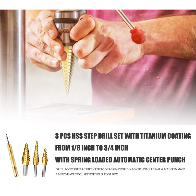 Step Drill Bits Set Titanium Coated 3 PCS HSS 28
