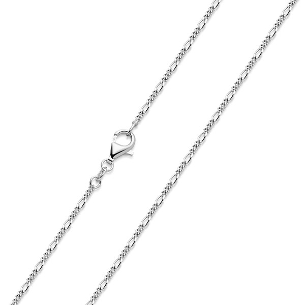 Materia Figaro Chain 925 Silver Rhodium-Plated 1.2 mm Thin Silver