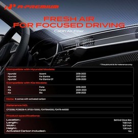 A-Premium Filtro de Aire de Cabina con Carbón Activado Compatible con Hyundai Elantra 2017-2020, Accent 2018-2022, Elantra GT 2018-2020 & Kia Forte 20