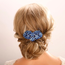 Jumwrit Rhinestone Hair Barrette Vintage Flower Hair Clip Shiny Love Heart Hairpin No Slip Ponytail Holder Slide Clip French Decorative Hair Accessories Bride Wedding Hair Jewelry for Women Girl(Blue)