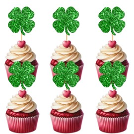 W Four Leaf Clover Topper for St Patrick's Day Lucky Theme Party Favors Decorations Cheer to Men Women Happy Birthday Party Decor Supplies 18pcs Green Glitter