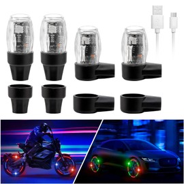 1797 Tire Valve Stem Caps LED Wheel Hub Strobe Flash Lights for Car Motorcycle Bike Golf Cart Schrader Valve RGB Colorful Vibration Sensor Activated Glow USB Rechargeable 4PCS