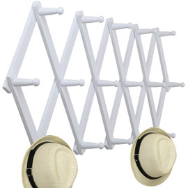 WEBI Accordion Wall Hanger,Expandable Wooden Coat Rack Wall Mounted,Accordion Hat Rack for Wall Rack for Hats,Caps,16 Peg Hooks,White