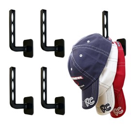 Perfect Curve Hat Rack for Hat Storage (4-Pack), Multi-Purpose Hat Organizer, Two Mounting Options, Strong Adhesive or Screw Mount, Hat Hooks for Wall Hat Organizer for Baseball Caps, Hat Hook, Black