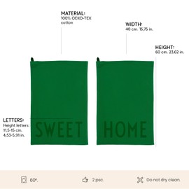 Design Letters favorite tea towel pack of 2 Green | Dish towels in 6 colors | 100% organic cotton, Oeko-Tex certified, soft, absorbent & dries quickly | L: 60 x W: 40 cm