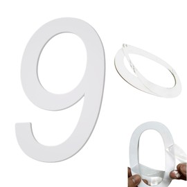 5 Inch House Numbers, Self-adhesive House Number Acrylic Modern House Numbers for Outside Black House Numbers Address Home Number for Garden Apartments Office Hotel Room Easy to Install (White, 5IN No.9)