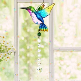 Crystal Suncatcher Hummingbird Pendant Hanging Chandelier Prism Rainbow Maker Ornament for Window Suncatcher Home Garden Decoration