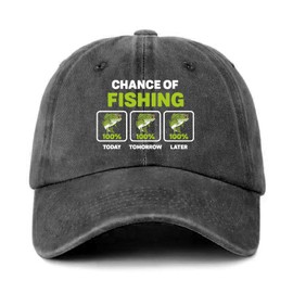 GOSJINNK Funny Fishing Distressed Washed Black Baseball Hat Chance of Fishing Printed Cotton Adjustable Baseball Cap for Men Women Trendy Birthday Gifts for Dad Husband Grandpa Fishing Lover Friend