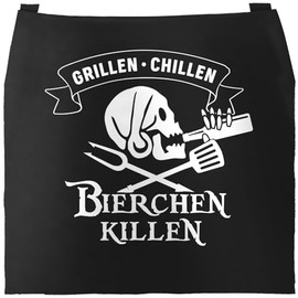 MoonWorks® BBQ Apron for Men with Saying "Hier grillt der Chef persönlich" [German Language] Hipster Grilling, Cotton Apron, Kitchen Apron, Bierchen killen black