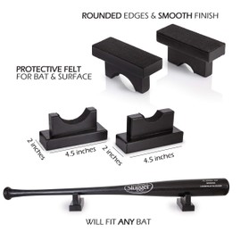 Cypress Sunrise Baseball Bat Display Holder Rack Mount for Table or Desk- Replaces Case or Stand - Solid Wood w/Felt Liner to Protect Bat and Surface- Natural or Black Color Option (Black)