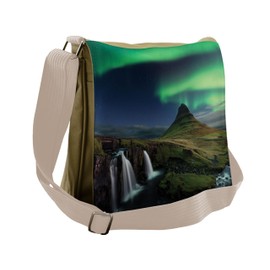 Ambesonne Aurora Borealis Messenger Bag, Waterfall Night, Unisex Cross-body