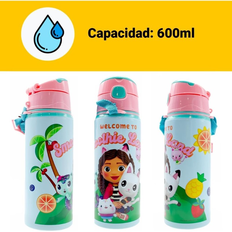 CARTOON Gabby's Dollhouse Aluminium Drinking Bottle with Straw 600 ml