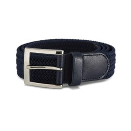 Streeze 35mm Wide Stretch Belt - Braided Elastic Woven Belt with Silver Buckle Ideal for Jeans (Small 27" - 31", Navy)