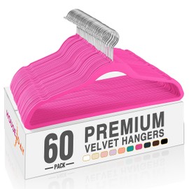 HOUSE DAY Rosy Red Velvet Hangers 60 Pack, Non Slip Clothes Felt Hanger Heavy Duty for Coat, Premium Slim Space Saving Suit Hangers for Closet Organizer, 360° Rotating Silver Hook