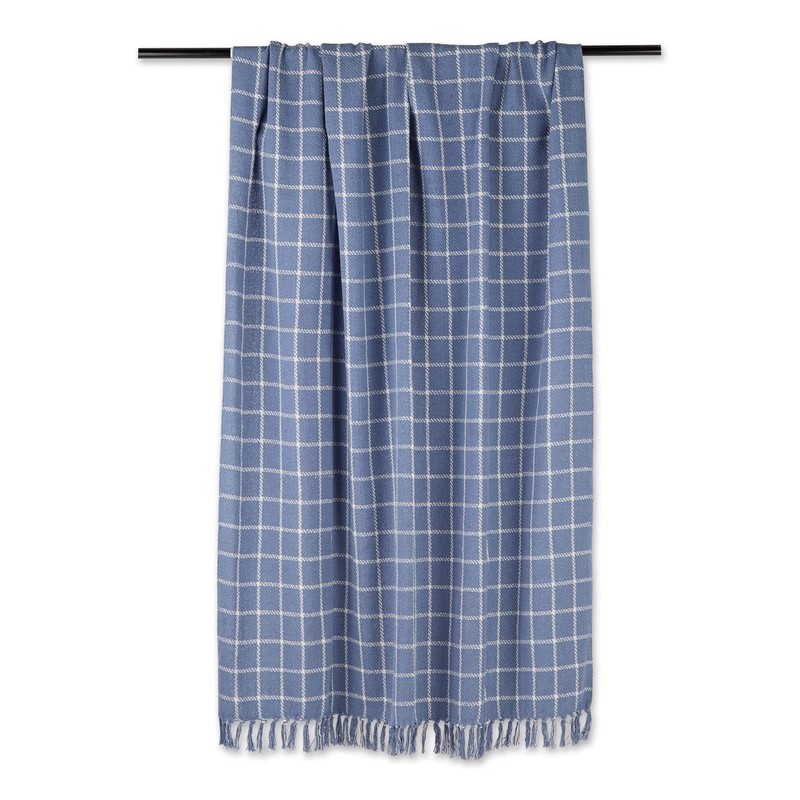 DII Transitional Checked Plaid Woven Throw, 50x60, Stonewash Blue